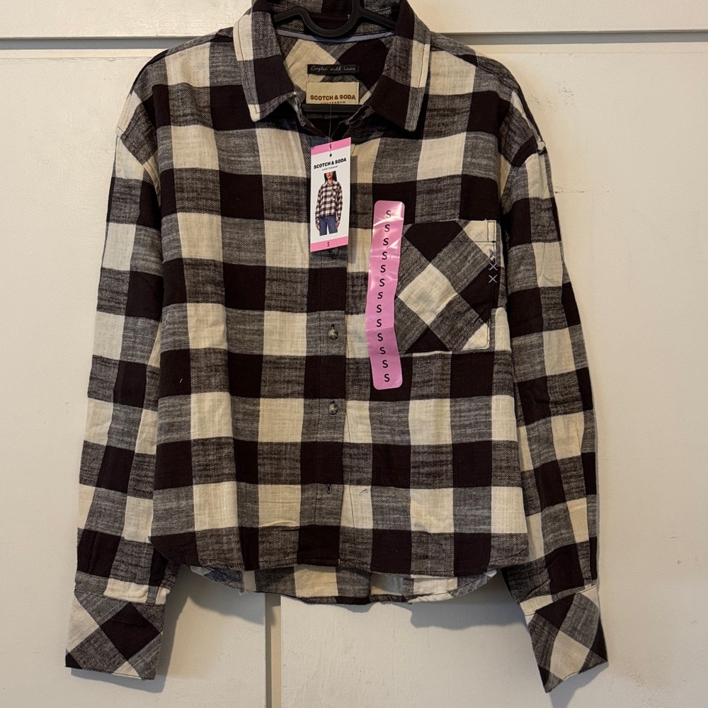 Scotch & Soda Brown and Cream Buffalo Check Button-Up Shirt